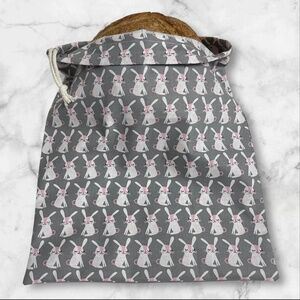 Rabbit Print Gray and White Cotton Bread Bag Reusable Sourdough Storage Handmade